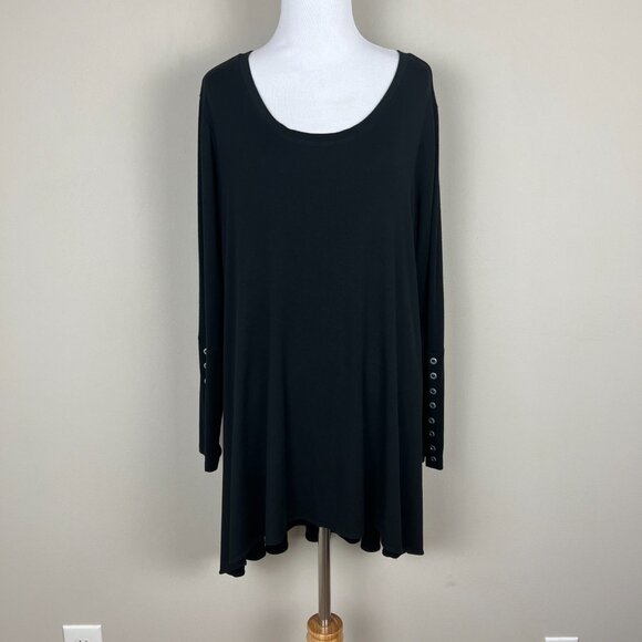 Comfy USA Tunic Top Women Large Black Long Sleeve Button Cuff High Low Lagenlook - Picture 13 of 13